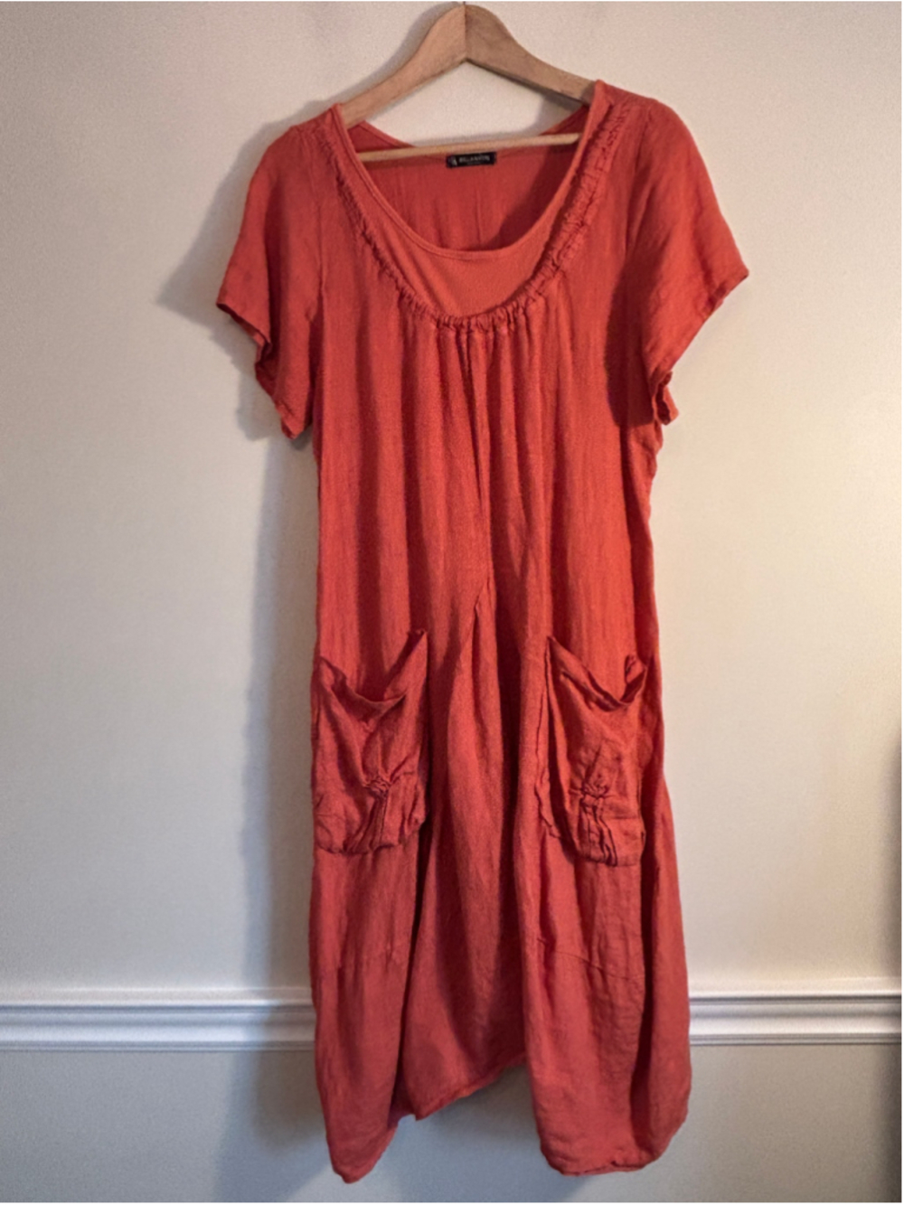Bella Amore Terracotta 100% Linen Relaxed Lagenlook Midi Dress Size XL Travel XL